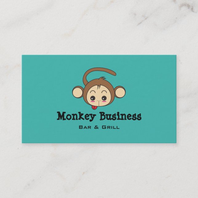Cute Kawaii Monkey Illustration Business Card (Front)
