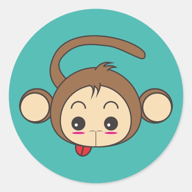 Cute Kawaii Monkey Illustration Classic Round Sticker (Front)