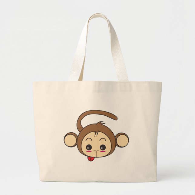 Cute Kawaii Monkey Illustration Large Tote Bag (Front)