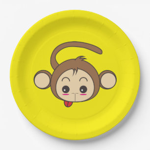 Cute Kawaii Monkey Illustration Paper Plate