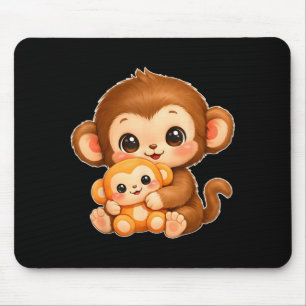 Cute Kawaii Monkey Punch Baby Graphic Big Love Mouse Pad