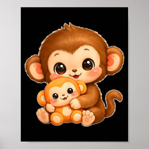 Cute Kawaii Monkey Punch Baby Graphic Big Love Poster
