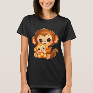 Cute Kawaii Monkey Punch Baby Graphic Big Love T-Shirt