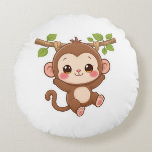 Cute Kawaii Monkey Round Cushion