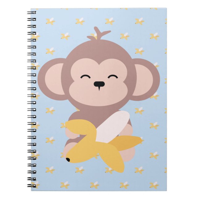 Cute Kawaii Monkey with Banana Notebook (Front)