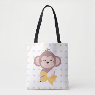 Cute Kawaii Monkey with Banana Tote Bag