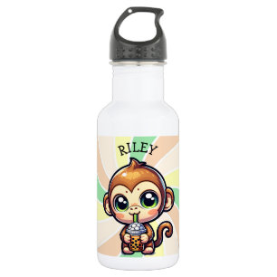 Cute Kawaii Monkey with Bubble Tea Personalised 532 Ml Water Bottle