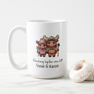 Cute Kawaii Moose Couple Adventuring Together Coffee Mug