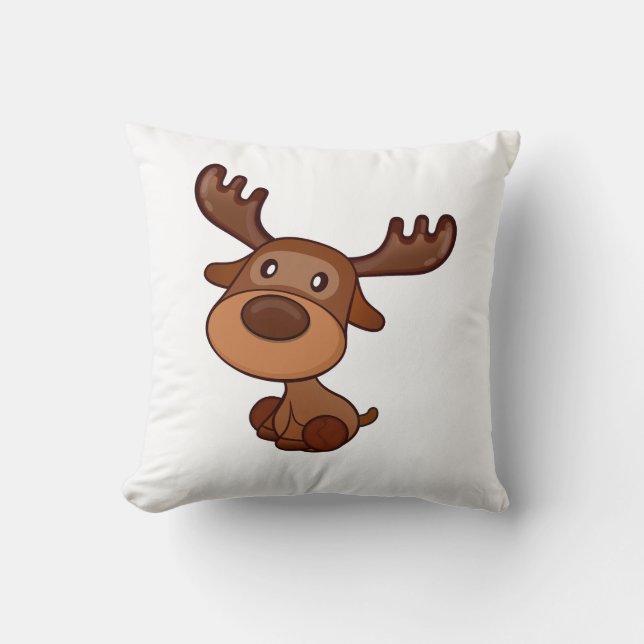 Cute Kawaii Moose Elk Deer Funny Alaska Moose ak Cushion (Front)
