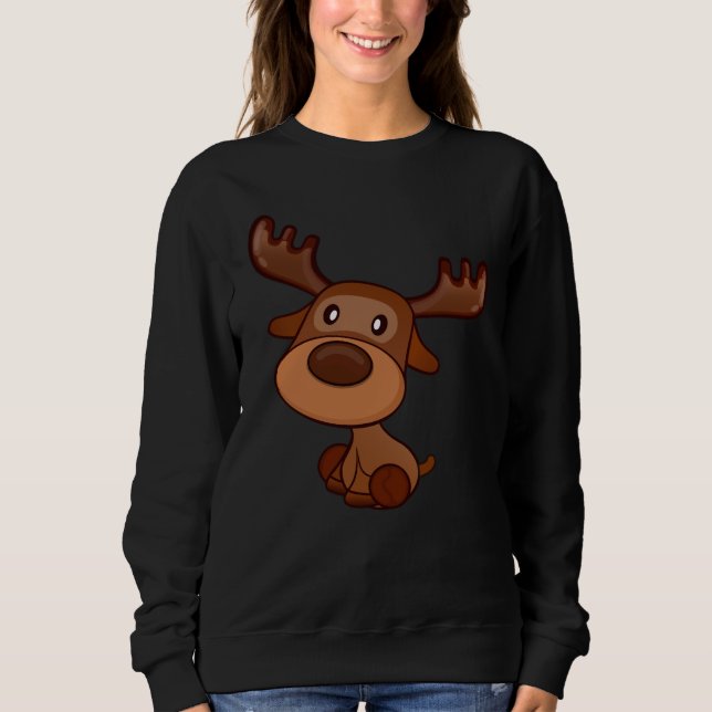  Cute Kawaii Moose Elk Deer Funny Alaska Moose Sweatshirt (Front)