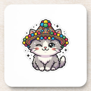 Cute Kawaii Moroccan Amazigh Cat Woven Hat Sticker Coaster