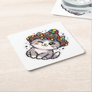 Cute Kawaii Moroccan Amazigh Cat Woven Hat Sticker Paper Coaster