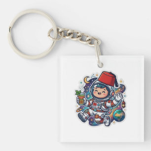 Cute Kawaii Moroccan Astronaut Mint Tea FezSticker Key Ring