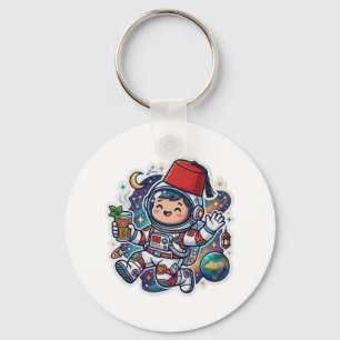 Cute Kawaii Moroccan Astronaut Mint Tea FezSticker Key Ring