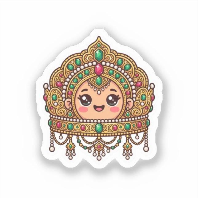 Cute Kawaii Moroccan Bridal Crown TraditionSticker (Front)