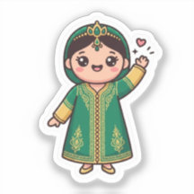 Cute Kawaii Moroccan Caftan Traditional Green Dres