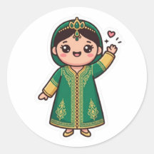 Cute Kawaii Moroccan Caftan Traditional Green Dres