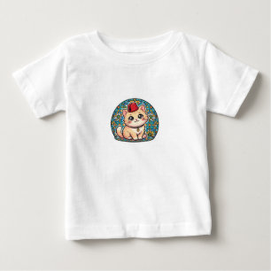 Cute Kawaii Moroccan Cat with Red Tarboush Fez Hat Baby T-Shirt