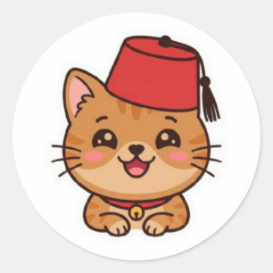 Cute Kawaii Moroccan Fez Hat Cat Sticker