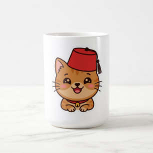 Cute Kawaii Moroccan Fez Hat Cat Sticker Coffee Mug