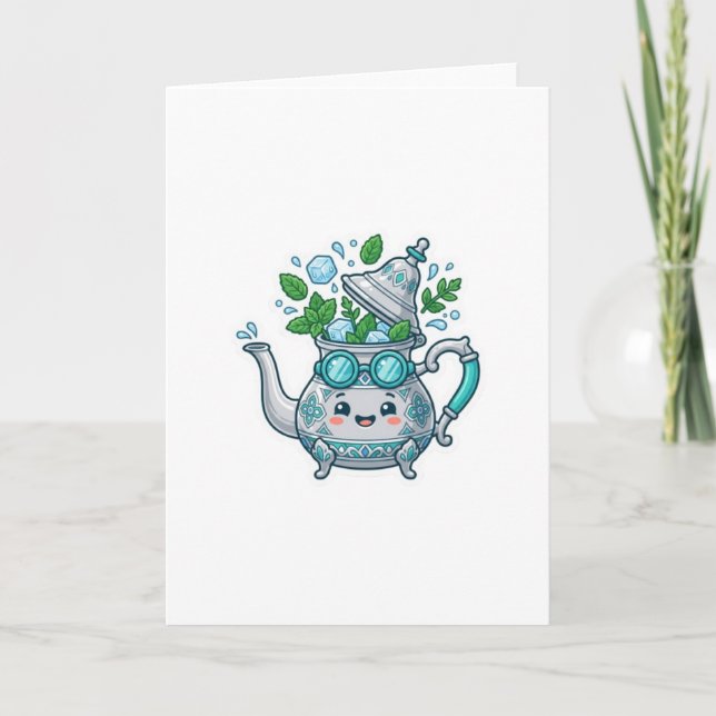 Cute Kawaii Moroccan Iced Mint Tea Summer BSticker Card (Front)