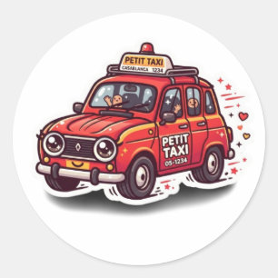 Cute Kawaii Moroccan Red Petit Taxi City TrSticker Classic Round Sticker