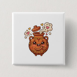 Cute Kawaii Moroccan Tanjia Clay Pot Food Sticker 15 Cm Square Badge