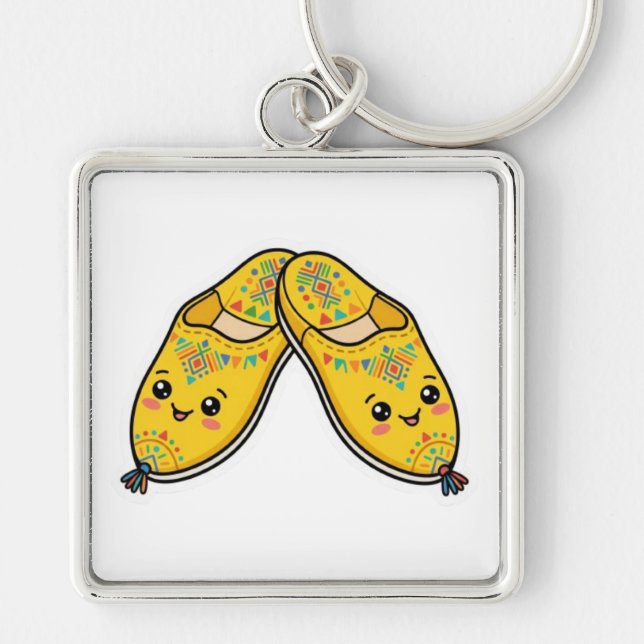 Cute Kawaii Moroccan Teapot & Mint Tea Sticker Key Ring (Front)