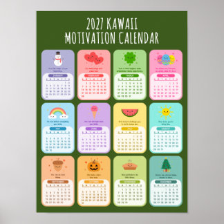 Cute Kawaii Motivational 2027 Positivity Calendar Poster
