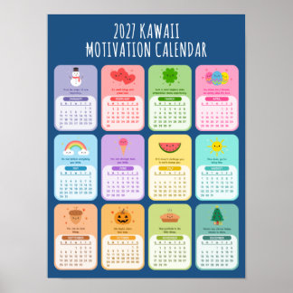 Cute Kawaii Motivational 2027 Positivity Calendar Poster