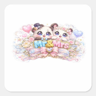 Cute Kawaii Mr and Mrs Panda Couple Pastel Pink We Square Sticker