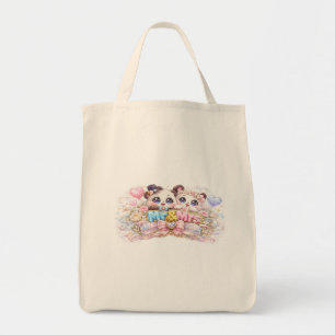 Cute Kawaii Mr and Mrs Panda Couple Pastel Pink We Tote Bag
