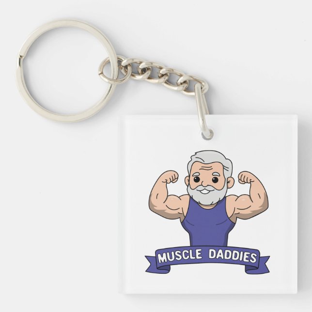 Cute Kawaii Muscle Daddy Bearded Bodybuilder Key Ring (Front)