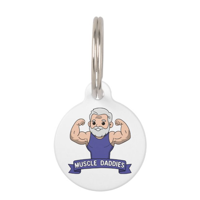 Cute Kawaii Muscle Daddy Bearded Bodybuilder Pet Tag (Front)