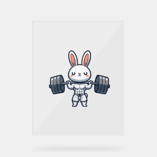 Cute Kawaii Muscular Rabbit Weightlifting Funny  Acrylic Sign