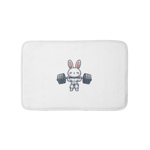 Cute Kawaii Muscular Rabbit Weightlifting Funny Bath Mat