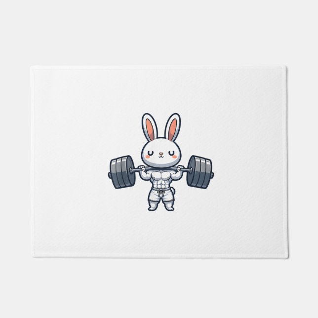 Cute Kawaii Muscular Rabbit Weightlifting Funny  Doormat (Front)