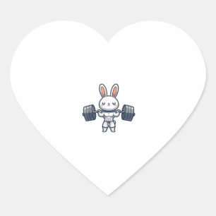 Cute Kawaii Muscular Rabbit Weightlifting Funny Heart Sticker