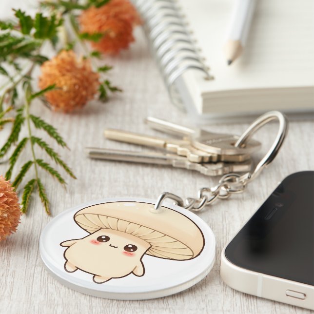 Cute Kawaii Mushroom Character Key Ring (Front Right)