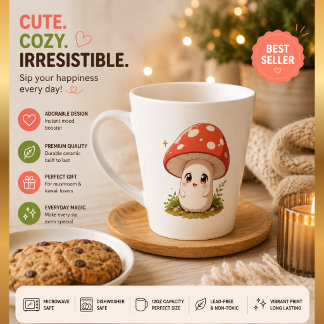 Cute Kawaii Mushroom Coffee Mug – Cottagecore Wood