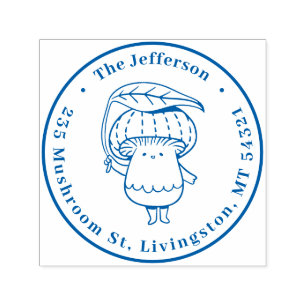Cute Kawaii Mushroom Custom Name Return Address Self-inking Stamp