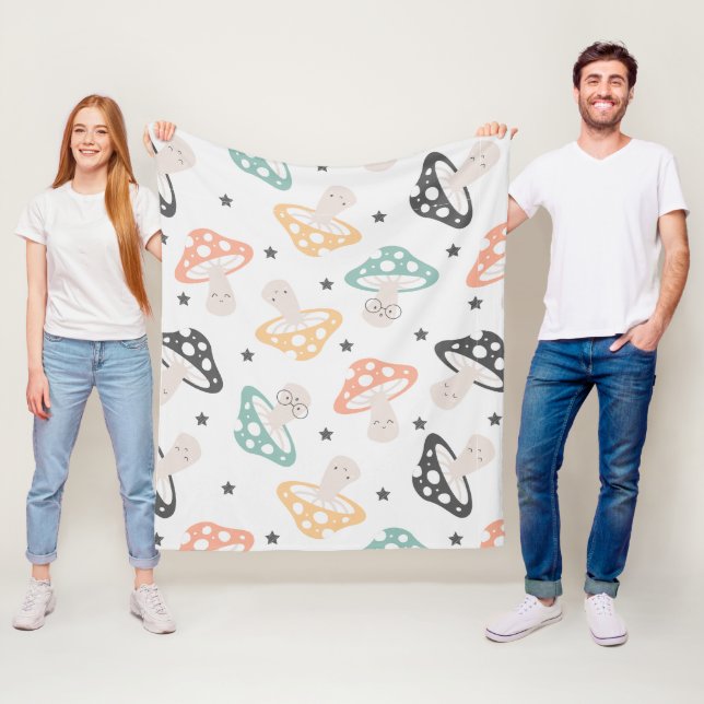 Cute Kawaii Mushroom Fleece Blanket (In Situ)
