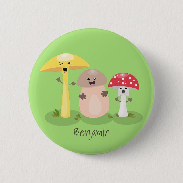Cute kawaii mushroom fungi toadstool 6 cm round badge (Front)