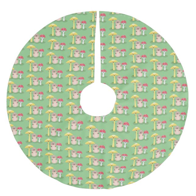 Cute kawaii mushroom fungi toadstool brushed polyester tree skirt (Front)