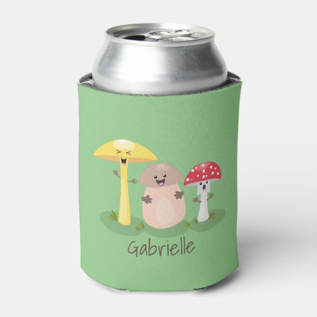 Cute kawaii mushroom fungi toadstool cartoon can cooler (Can Front)