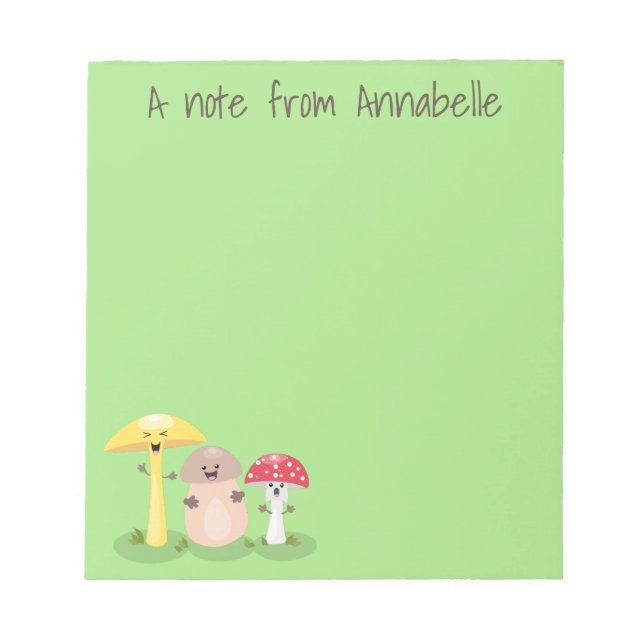 Cute kawaii mushroom fungi toadstool cartoon notepad (Front)