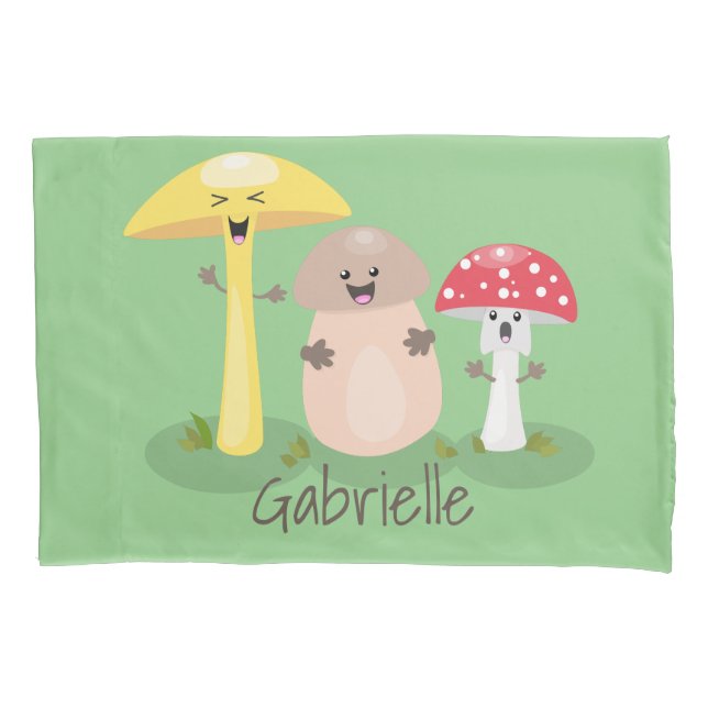Cute kawaii mushroom fungi toadstool cartoon pillowcase (Front)
