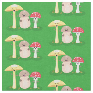 Cute kawaii mushroom fungi toadstool fabric
