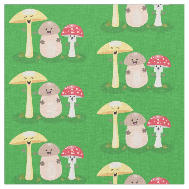 Cute kawaii mushroom fungi toadstool fabric (Close Up)