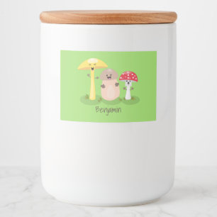 Cute kawaii mushroom fungi toadstool food label
